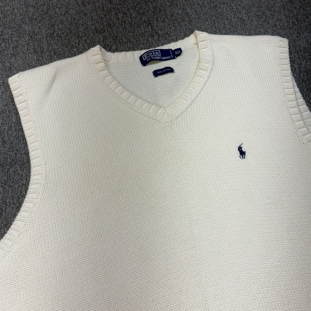 Vintage '80s Polo Ralph Lauren Beige Ivory 100% Cotton Sweater Vest XXL - Picture 7 of 11